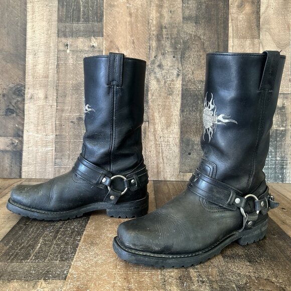 Harley Davidson 91055 Buckle Harness Square Toe Moto Motorcycle Boots Mens 9 - Picture 3 of 12